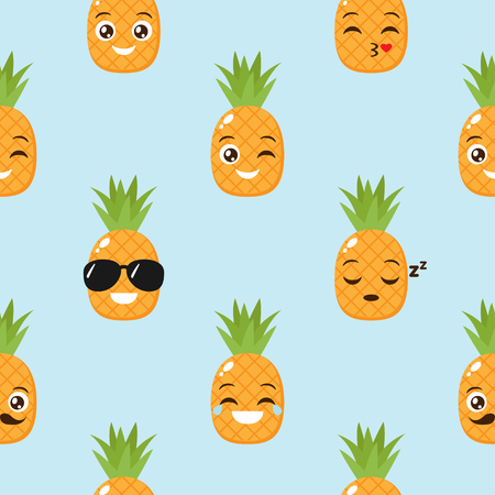 Vector seamless background with funny pineapplesのイラスト素材