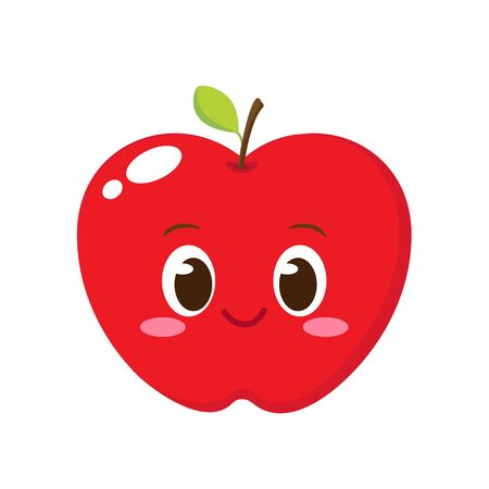 Cute happy apple character. Funny emoticon in flat style. Fruit emoji vector illustrationのイラスト素材