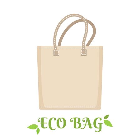 Reusable eco tote bag vector illustration. Zero waste, no plastic concept. White fabric cloth ecobag with handleのイラスト素材