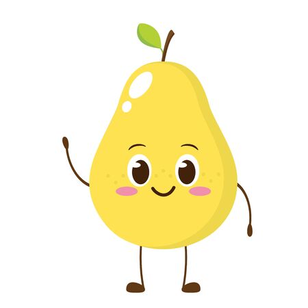 Cute happy pear character. Funny cartoon smiling pear emoticon in flat style. Fruit emoji vector illustrationのイラスト素材