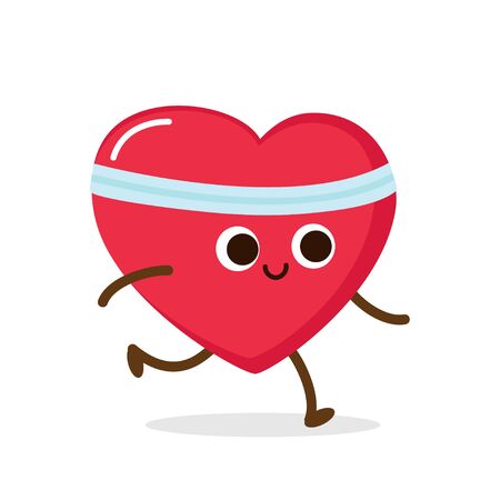 Cartoon red heart run. World running day. Cardio exercise, sport activity. Healthy lifestyleのイラスト素材