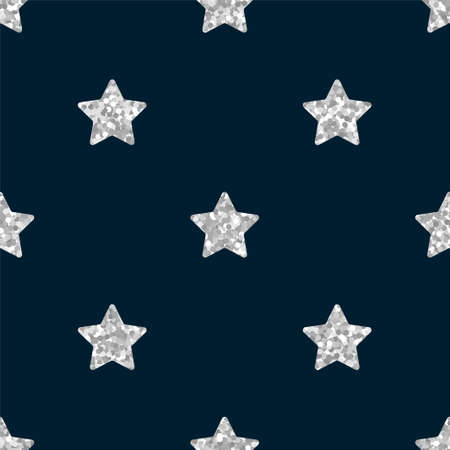 Vector seamless pattern with silver glitter stars on dark background.のイラスト素材