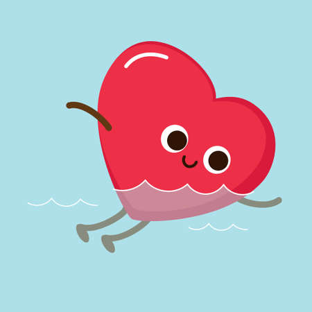 Cartoon red heart swimming in pool. Cardio exercise, sport activity. Healthy lifestyle. Strong healthy heart vector illustrationのイラスト素材
