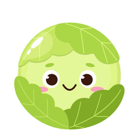 Cartoon green cabbage emoji. Cute cabbage character vector illustrationのイラスト素材