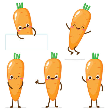 Cartoon orange carrot emoji. Cute carrot character with banner vector illustrationのイラスト素材