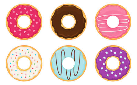 Cartoon cute colorful set of donuts vector illustrationのイラスト素材
