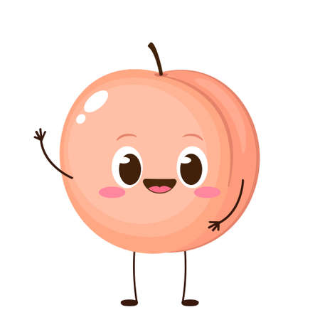 Cute happy peach character. Funny emoticon in flat style. Fruit emoji vector illustrationのイラスト素材
