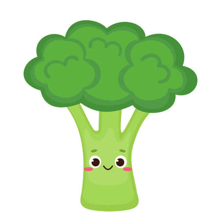 Cartoon broccoli character. Cute vector food illustrationのイラスト素材