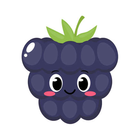 Cute happy blackberry character. Funny berry emoticon in flat style. Cartoon fruit emoji vector illustrationのイラスト素材