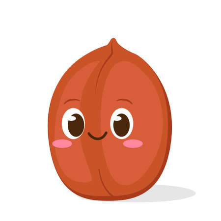 Cute happy peanut character. Funny nut emoticon in flat style. Cartoon brown peanut vector illustrationのイラスト素材