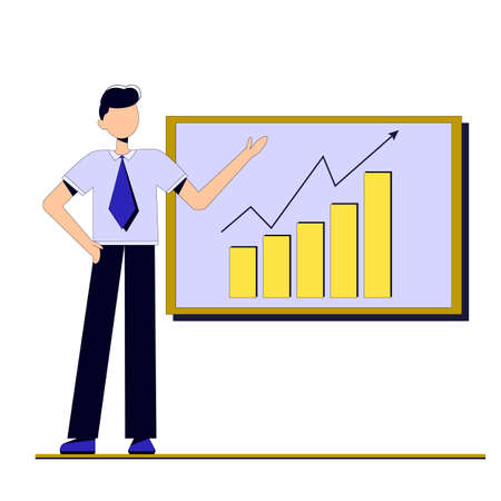 The businessman shows the graph with growth. Business training courses, career development, office worker.のイラスト素材