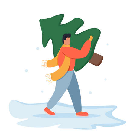 A man carries a Christmas tree. No faceのイラスト素材