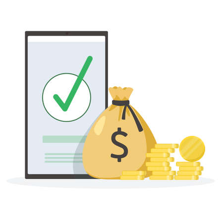 Successful online payment. Loan repayment, payment for services at a distance. Payment for online goods. vector flat illustrationのイラスト素材