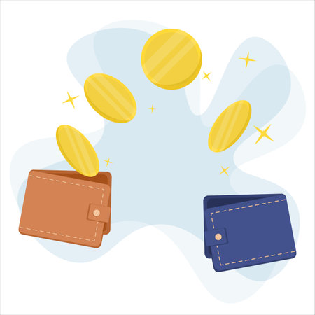 Transferring money from wallet to wallet. Return of debt, payment of services in cash. vector in flat style.のイラスト素材