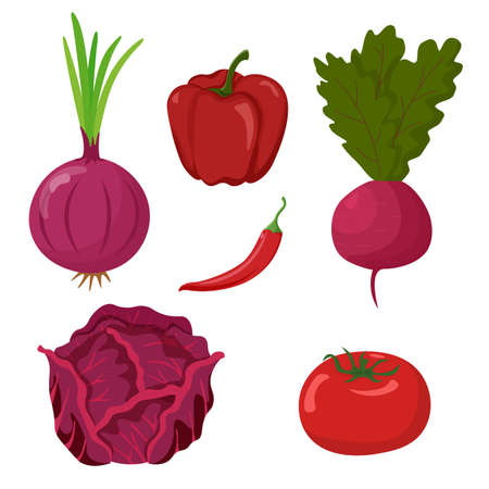 Set of red vegetables isolated on white background. flat styleのイラスト素材