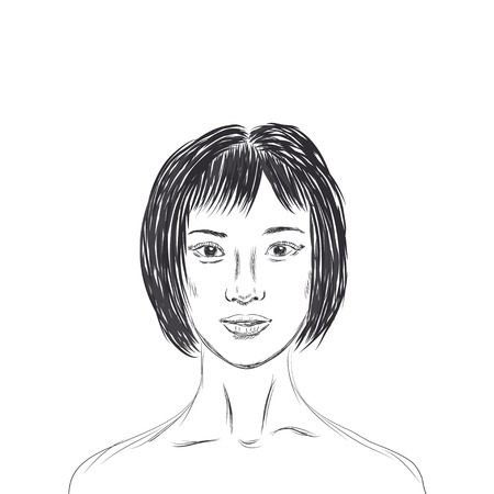 Vector portrait of Chinese girl in sketch styleのイラスト素材