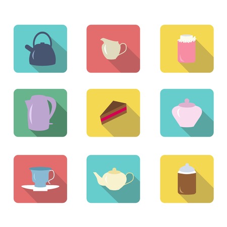 Tea flat icon setのイラスト素材
