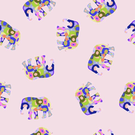 Vector colorful seamless pattern with elephantのイラスト素材