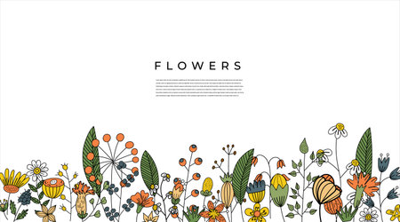 Bright wildflower border vector illustrationのイラスト素材