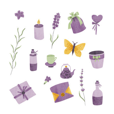Provence lavender and gift element setのイラスト素材