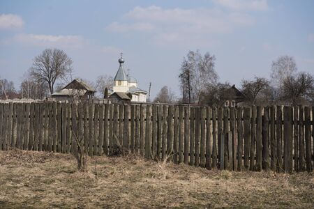 old church n the village in the springの写真素材