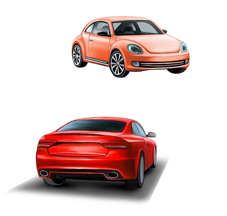 Two red cars  Frond and rear view  car for woman  Sedan の写真素材