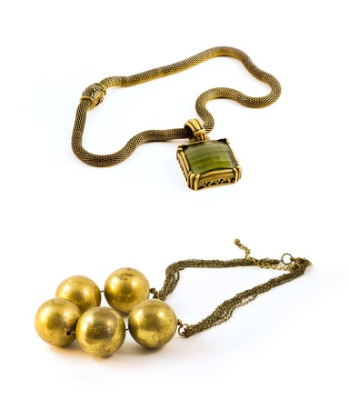 Golden nacklace, Chunky Necklace, jewelery isolated on white background の写真素材