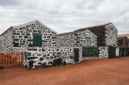 Traditional village on the island Pico with houses of volcanic stone, Azoresの写真素材