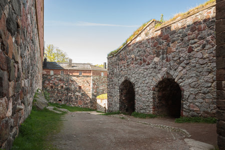 Between the Hyve bastion and Palmstiern barracks in the Suomenlinna Fortress (or Sveaborg), Helsinki, Finland.の写真素材
