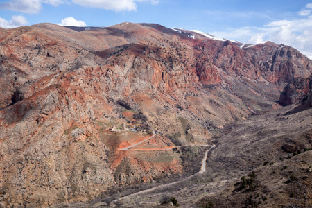 Scenic view of Amaghu valley and Noravank monastery, Armeniaの写真素材