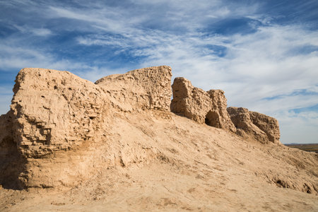 Ruins of the Fortress Toprak-Kala of Ancient Khorezm in Kyzylkum desert. Uzbekistanの写真素材