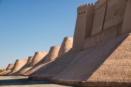 Walls of the ancient fortress Ichan-Kala in the city of Khiva, Uzbekistan