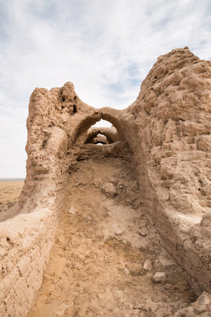 Ruins of the Fortress Ayaz-Kala of Ancient Khorezm in Kyzylkum desert. Uzbekistanの写真素材