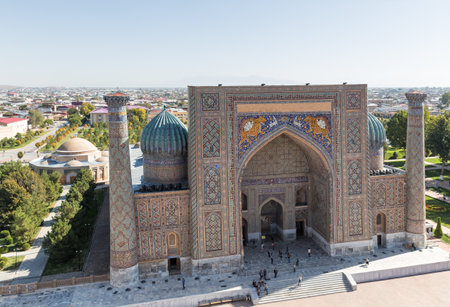Top view on Sher-Dor madrasah on Registan square in Samarkand, Uzbekistanの写真素材