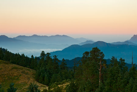 Early morning and sunrise in the Himalayasの写真素材