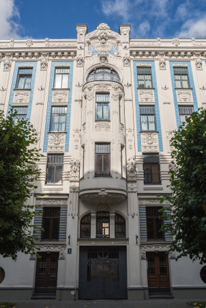 Riga Art Nouveau (Jugendstil), decorated with stucco moldings on facade of house of Alberta Street (Alberta iela), 8, architect M.Eyzenshteynの写真素材