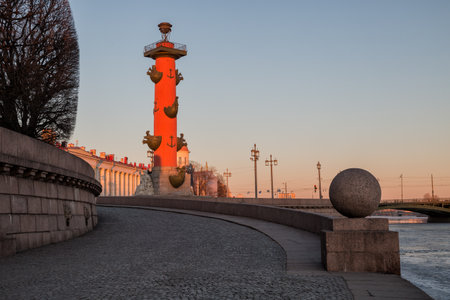 Rostral column early in the morning at dawn, St. Petersburg, Russiaの写真素材