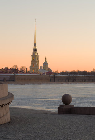 Peter and Paul fortress early in the morning at dawn, St. Petersburg, Russiaの写真素材