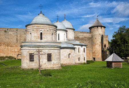 Church of the Assumption and St. Nicholas Church in the fortress Ivangorod, Russiaの写真素材