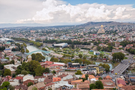 Aerial view of central districts of Tbilisi from Mount Mtatsminda