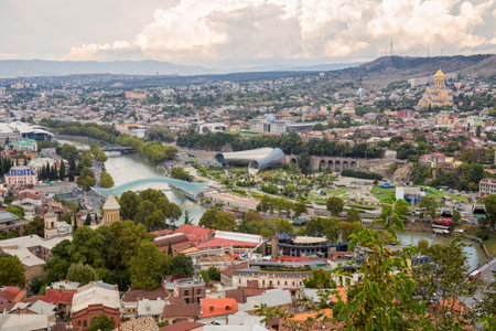 Aerial view of Tbilisi from Mount Mtatsmindaの写真素材