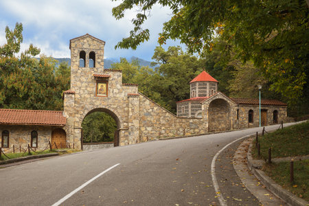 Complex of monastic buildings near road to the monastery Nekresi, Georgiaの写真素材