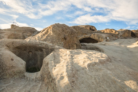 Caves in Uplistsikhe, an ancient cave town in Georgiaの写真素材