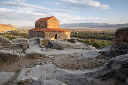 Christian church in the ancient cave city of Uplistsikhe, Georgiaの写真素材