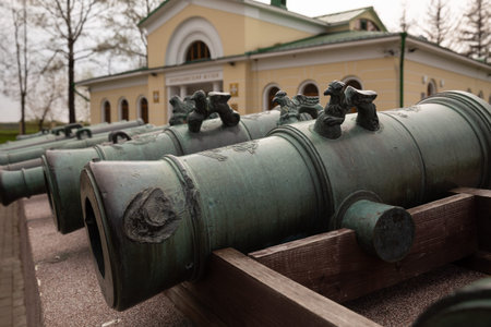 Borodino, Moscow region, Russia - May 12, 2021: Captured French cannons in front of the building of the military-historical museum of the Battle of Borodinoのeditorial素材