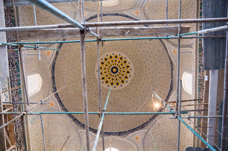 SAMARKAND, UZBEKISTAN - OCTOBER 15, 2016: Restoration of the interior of the small mosque complex Bibi Khanymのeditorial素材