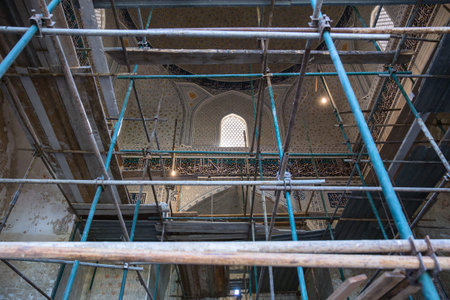 SAMARKAND, UZBEKISTAN - OCTOBER 15, 2016: Restoration of the interior of the small mosque complex Bibi Khanymのeditorial素材