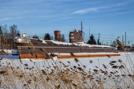 Vytegra, Vologda Oblast, Russia - February 23, 2021: Old Soviet Submarine B-440 museum in city of Vytegraのeditorial素材
