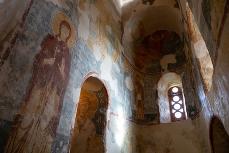 Spas-Nereditsa, Novgorod region, Russia - October 09, 2022: Interior of the Church of the Savior on...