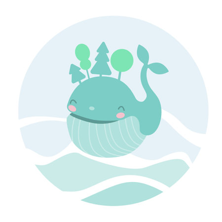 Protect ocean concept. During its lifetime, one whale consumes an average of 33 tonnes of CO2.Whale and plants. Vector. Word Whale Day, World Ocean Day, Earth Day.のイラスト素材